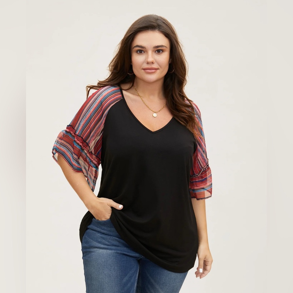 Bloomchic Boho Print Patchwork Raglan Sleeve T-shirt